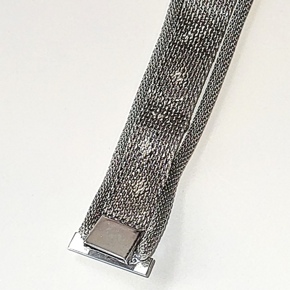 VINTAGE SILVER MESH BRACELET - FAUX TIGER'S EYE SLAG GLASS STONES - Picture 7 of 11